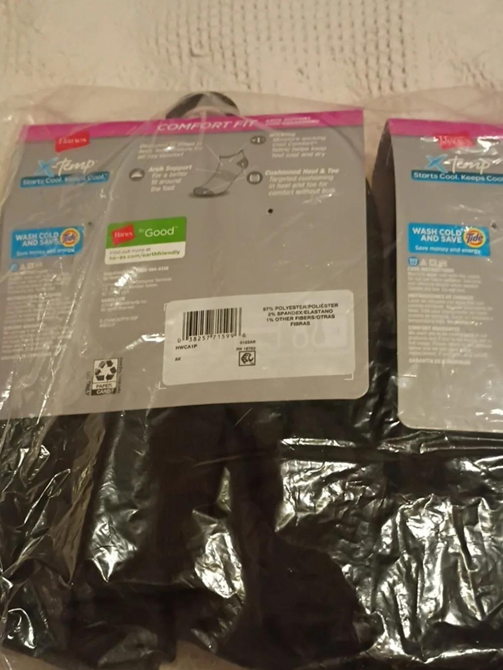 Hanes X-Temp Comfort Fit Women's Ankle Black Socks - 2-Pack